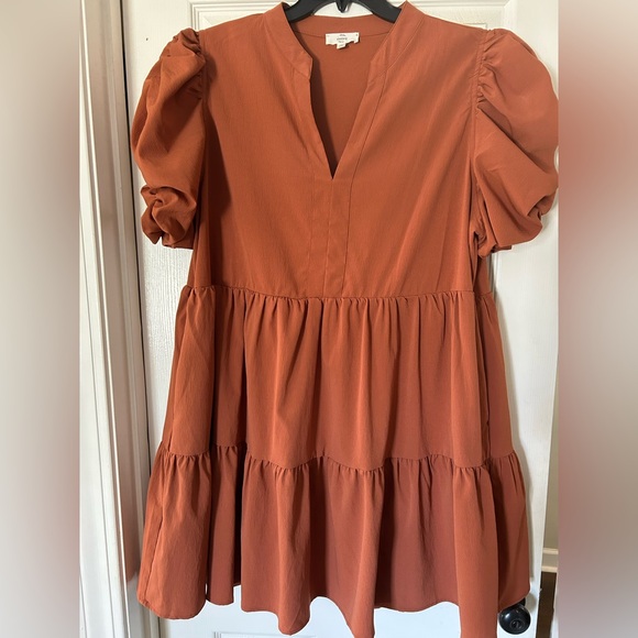 Entro Rust Orange/Cognac Puff Sleeve Dress Plus Size 2x - Picture 4 of 4